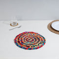 Buy Jute Cotton Multicolor Hand Braided Round Trivet Online 