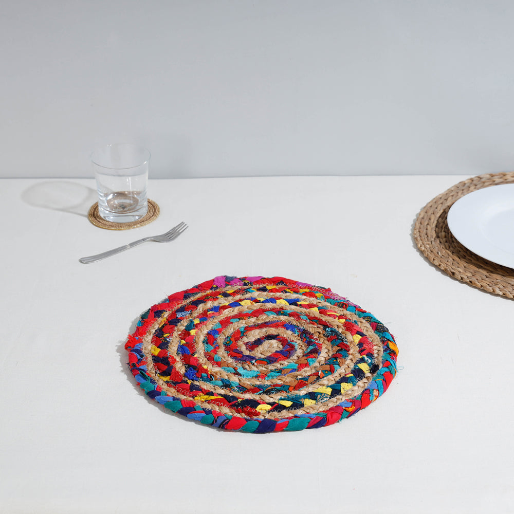 Buy Jute Cotton Multicolor Hand Braided Round Trivet Online 