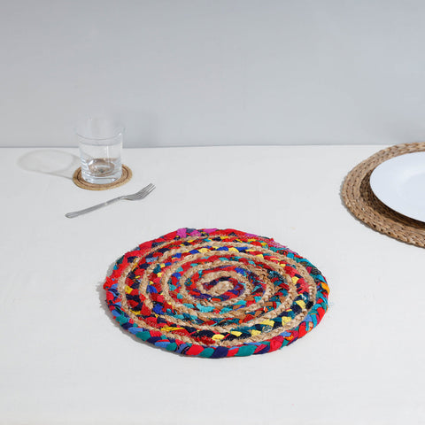 Buy Jute Cotton Multicolor Hand Braided Round Trivet Online 
