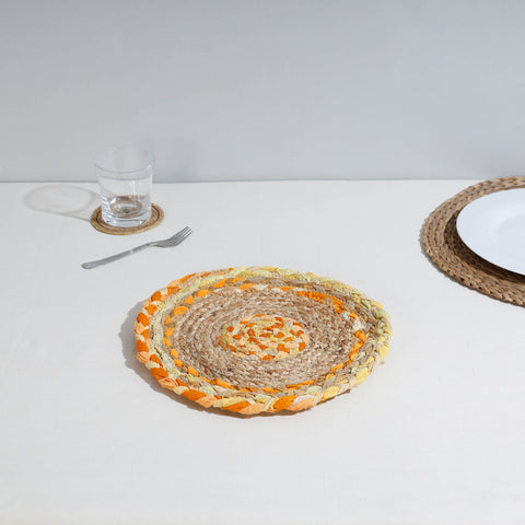 Buy Jute Cotton Multicolor Hand Braided Round Trivet