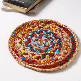 Buy Jute Cotton Hand Braided Round Multicolor Trivet (9 x 9 in)