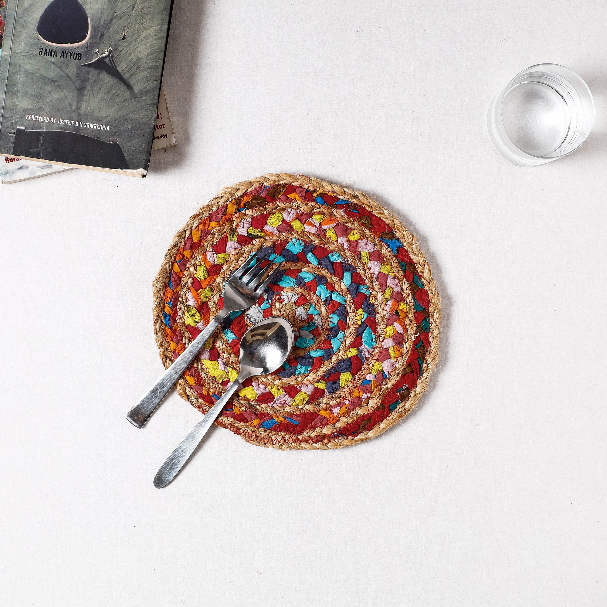 Buy Jute Cotton Hand Braided Round Multicolor Trivet (9 x 9 in)