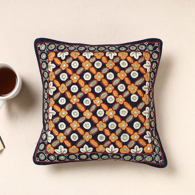 Multicolor Kala Raksha Pakko Hand Embroidery Cotton Cushion Cover