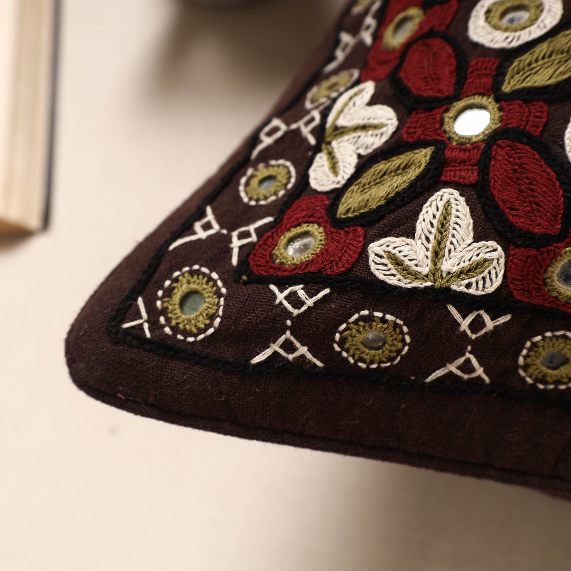 Multicolor Kala Raksha Pakko Hand Embroidery Cotton Cushion Cover