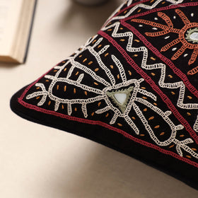 Multicolor Kala Raksha Pakko Hand Embroidery Cotton Cushion Cover