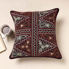 Multicolor Kala Raksha Pakko Hand Embroidery Cotton Cushion Cover