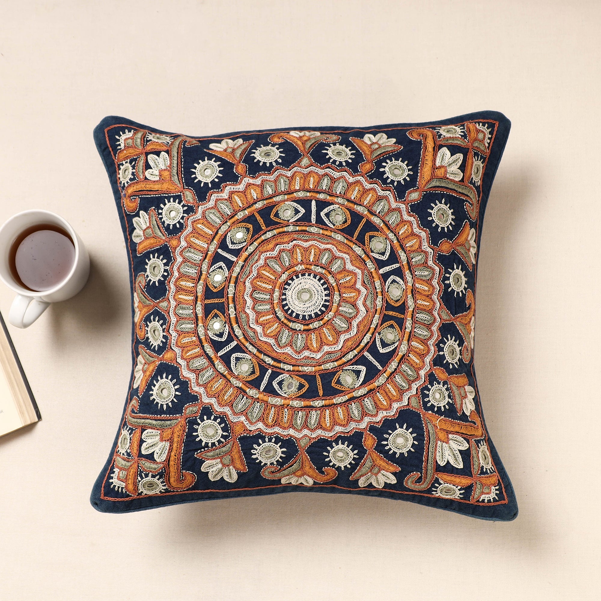  Kala Raksha Pakko Hand Embroidery Cotton Cushion Cover 