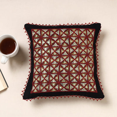 Multicolor Kala Raksha Rabari Hand Embroidered Pure Cotton Cushion Cover