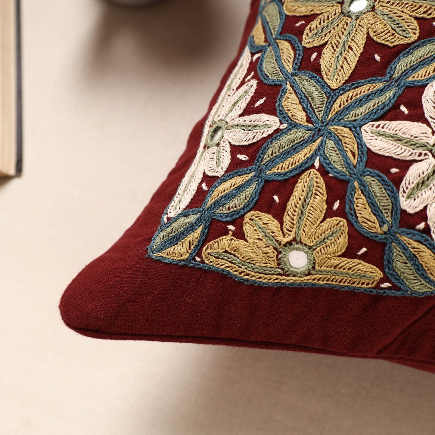 Multicolor Kala Raksha Rabari Hand Embroidery Cotton Cushion Cover