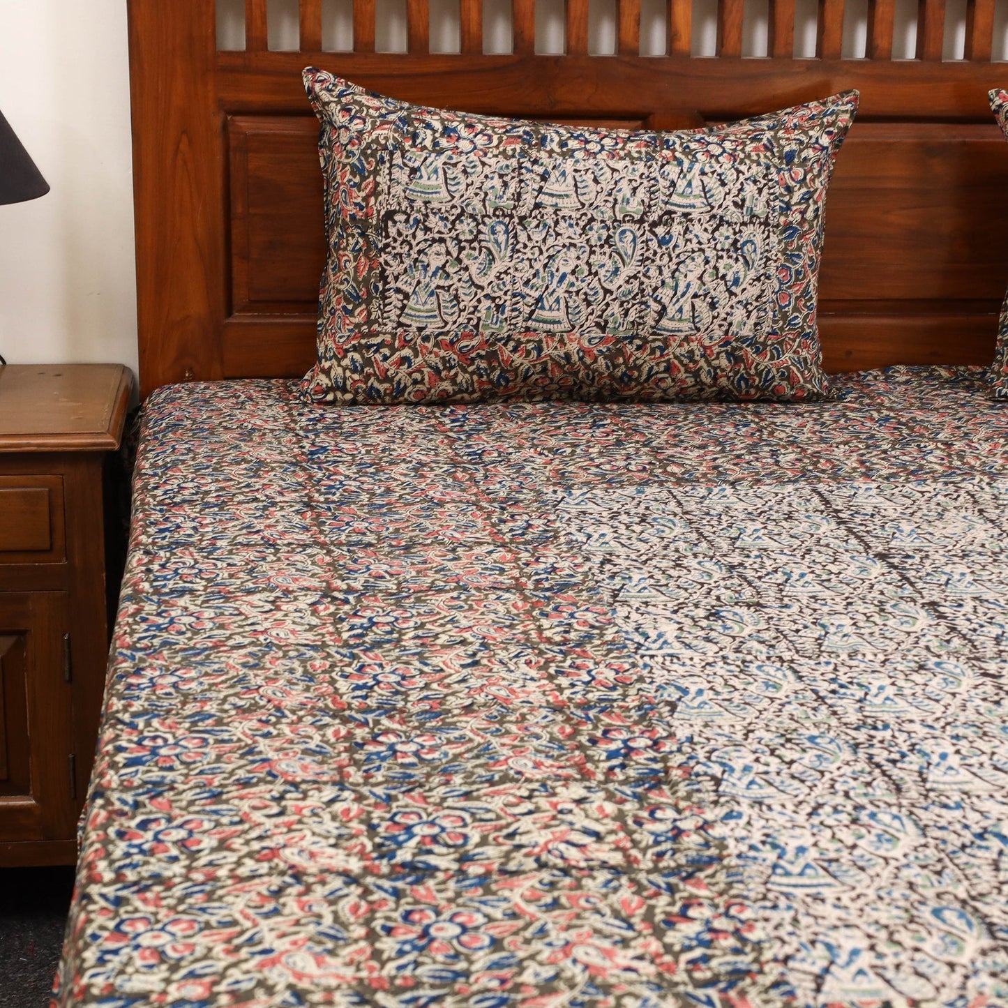 Kalamkari patchwork cotton bedsheet set 44 - handcrafted