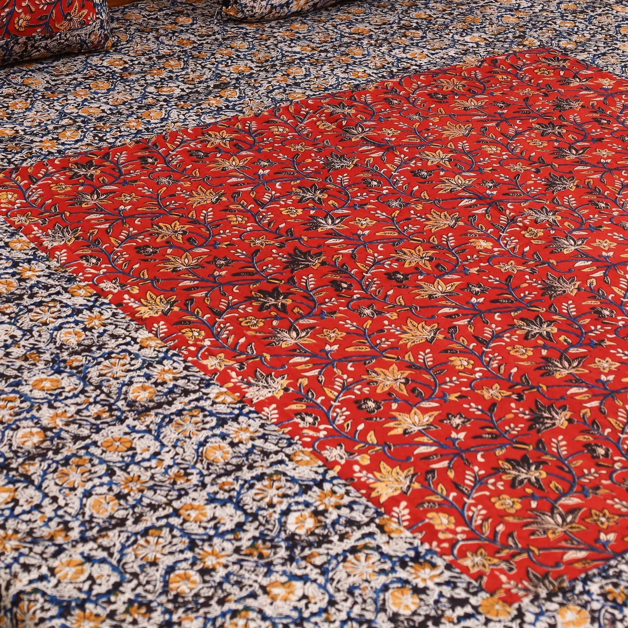 Kalamkari patchwork cotton bedsheet set 50 - handcrafted