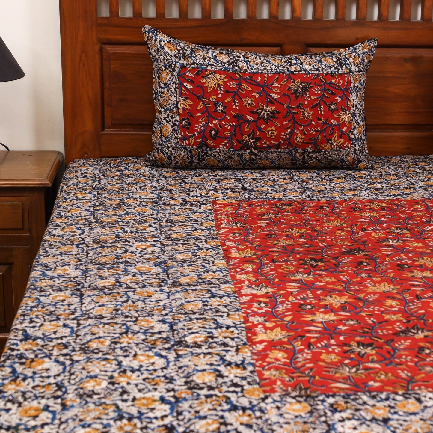 Kalamkari patchwork cotton bedsheet set 50 - handcrafted