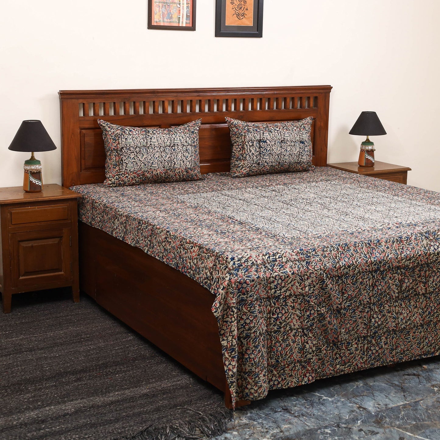 Kalamkari patchwork cotton bedsheet set 44 - handcrafted
