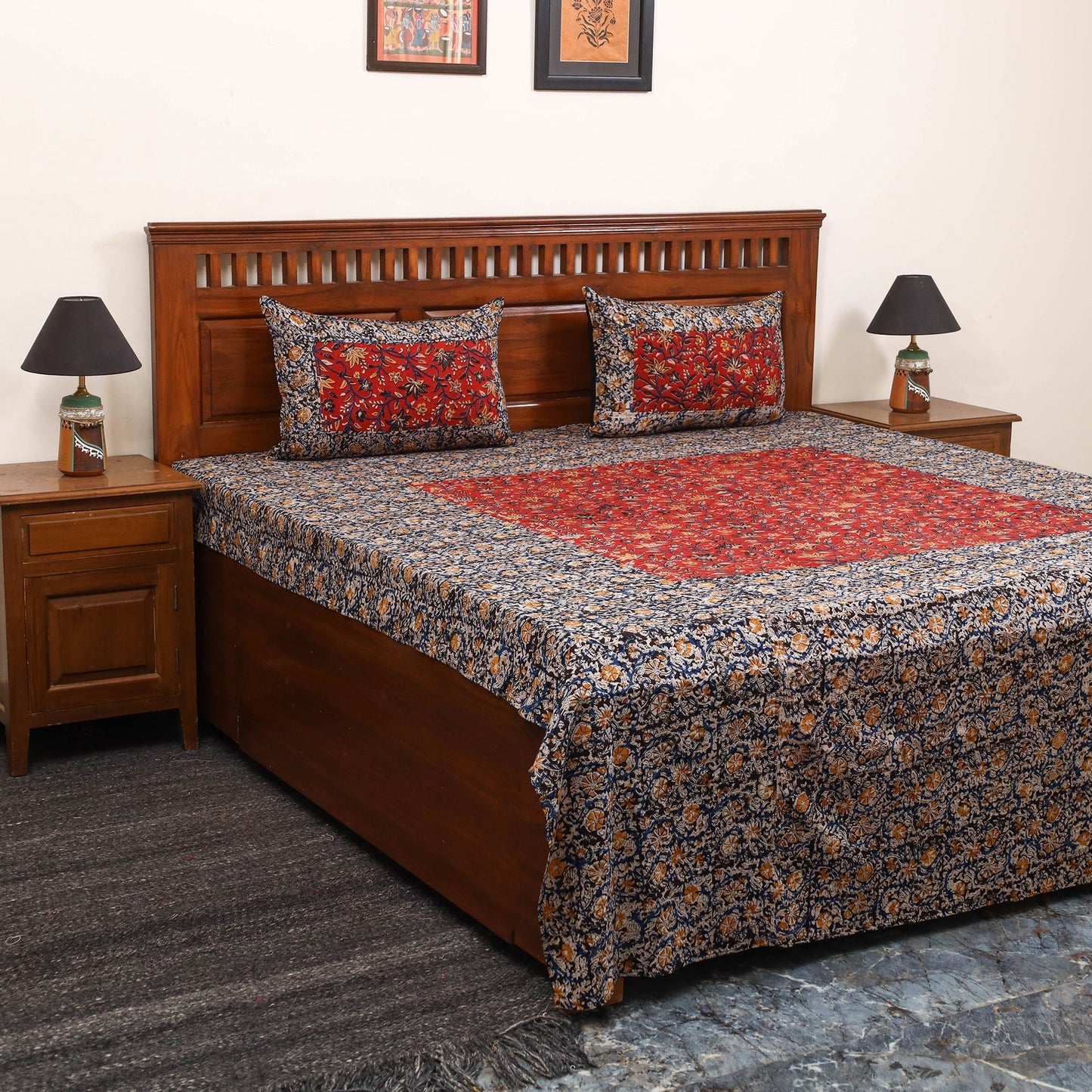 Kalamkari patchwork cotton bedsheet set 50 - handcrafted