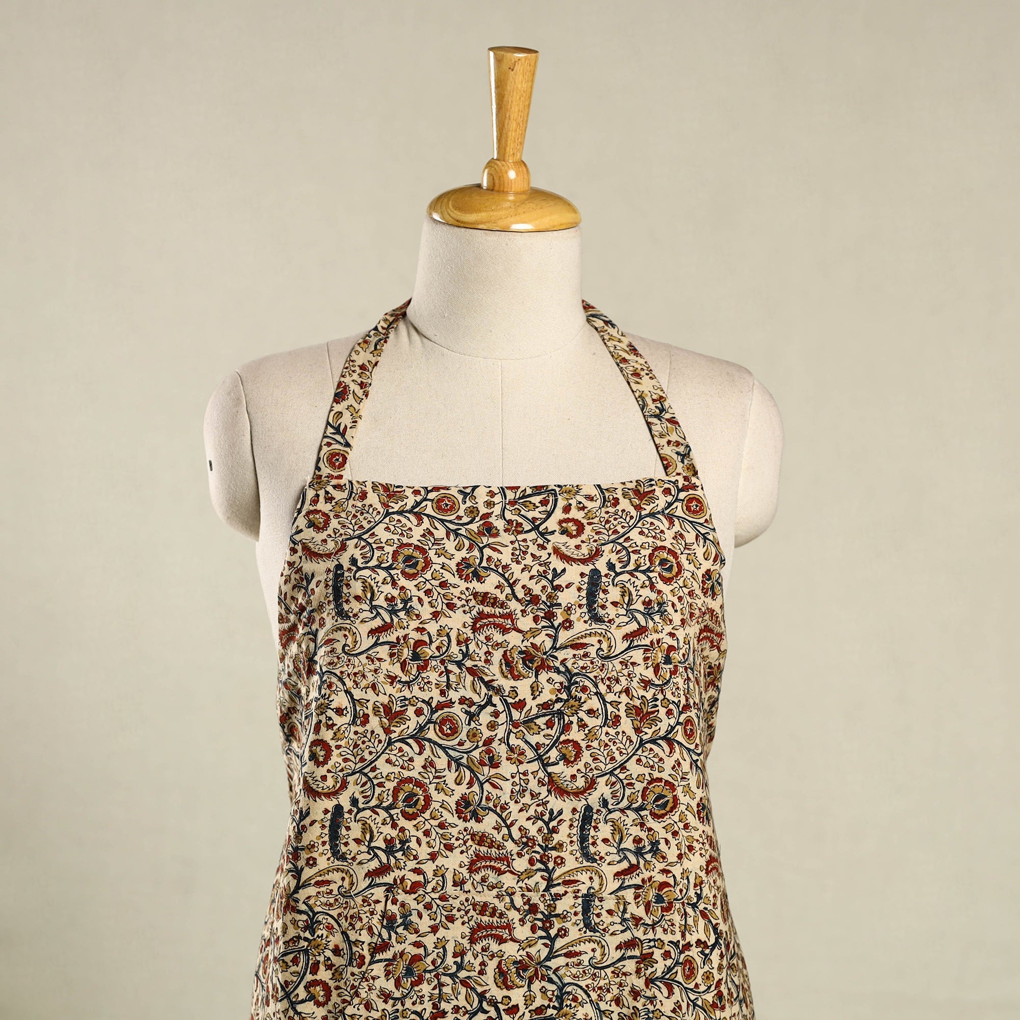 Multicolor Kalamkari Block Print Cotton Apron with Pocket