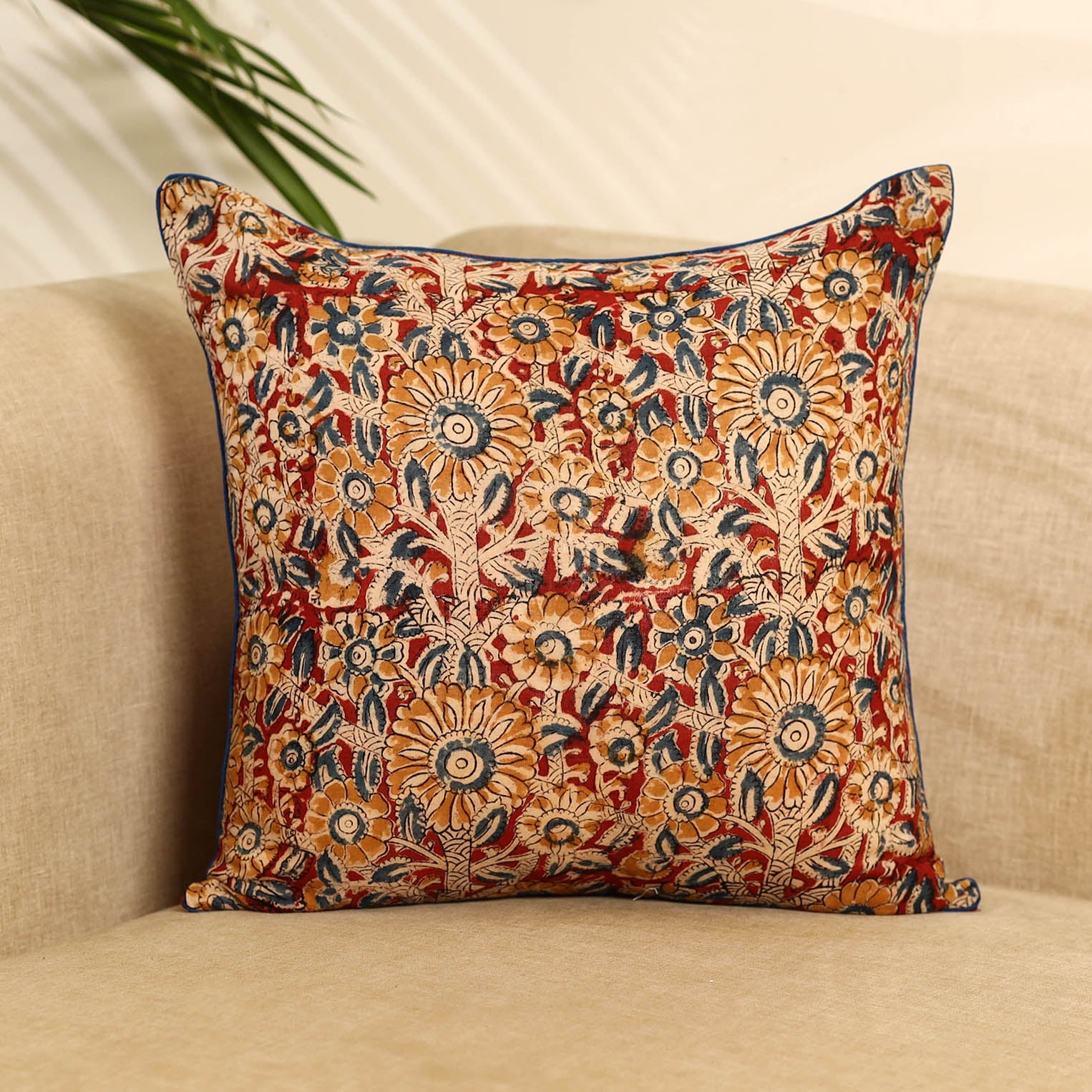 Multicolor - kalamkari cotton cushion cover 16 - handcrafted