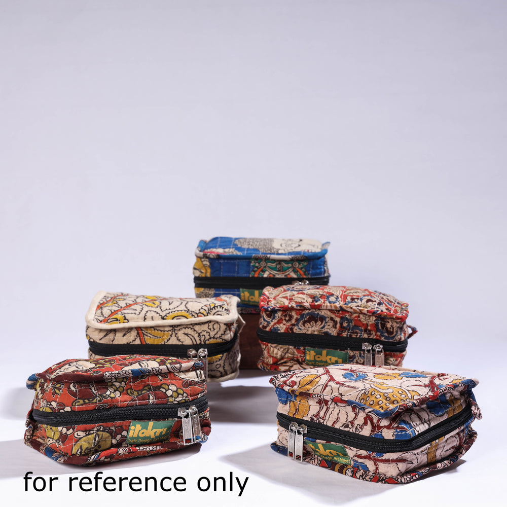 Multicolor Kalamkari Cotton Fabric 4 Pockets Jewelry Bag