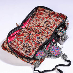 Multicolor Kalamkari Cotton Fabric 4 Pockets Jewelry Bag