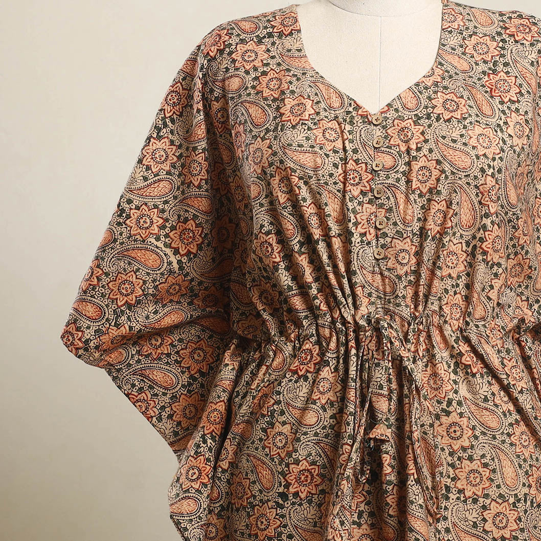 Buy Multicolor Kalamkari Block Print Cotton Kaftan