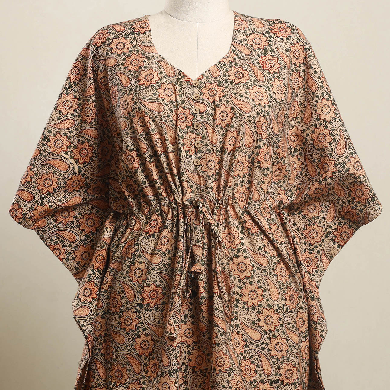 Buy Multicolor Kalamkari Block Print Cotton Kaftan