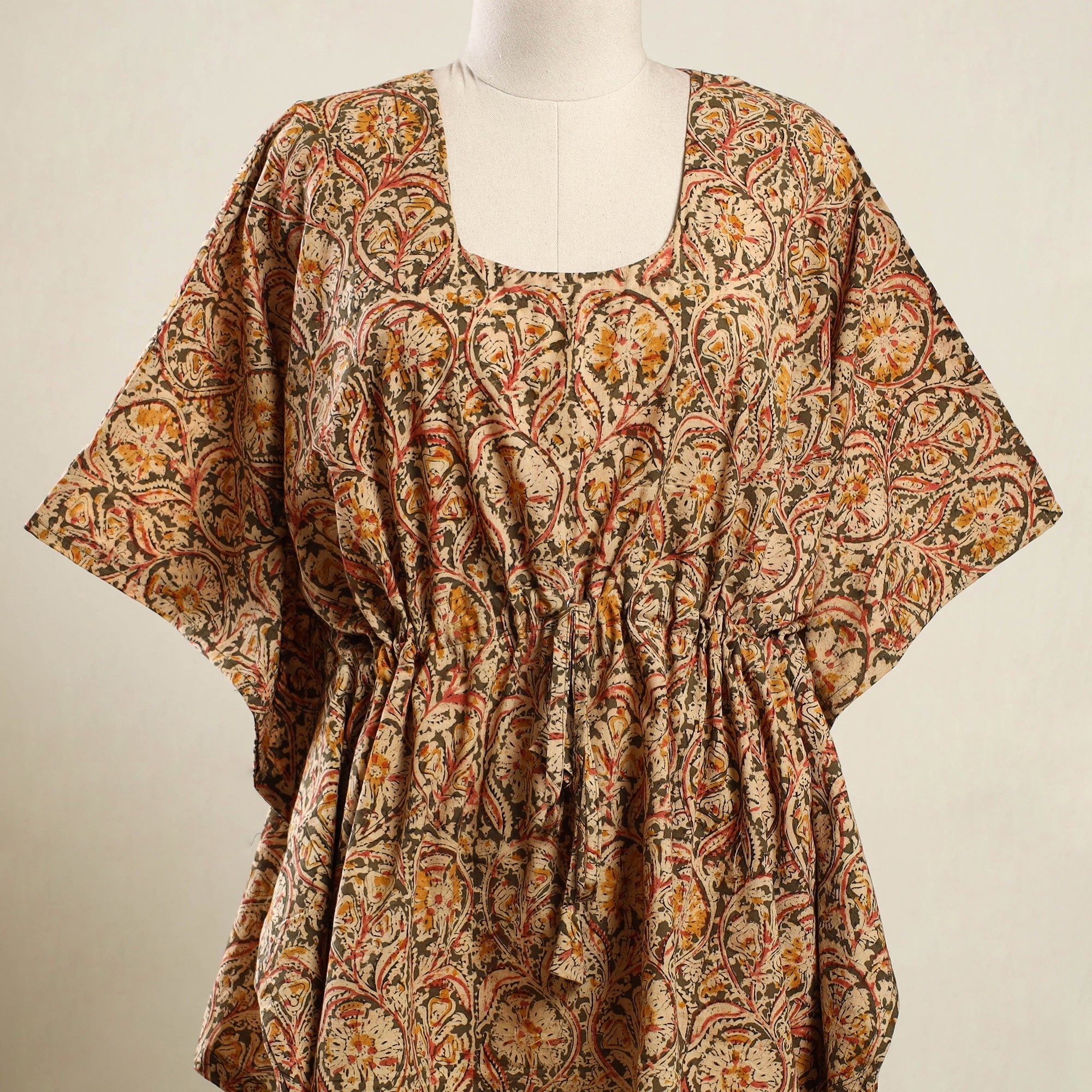  Multicolor Kalamkari Block Print Cotton Kaftan