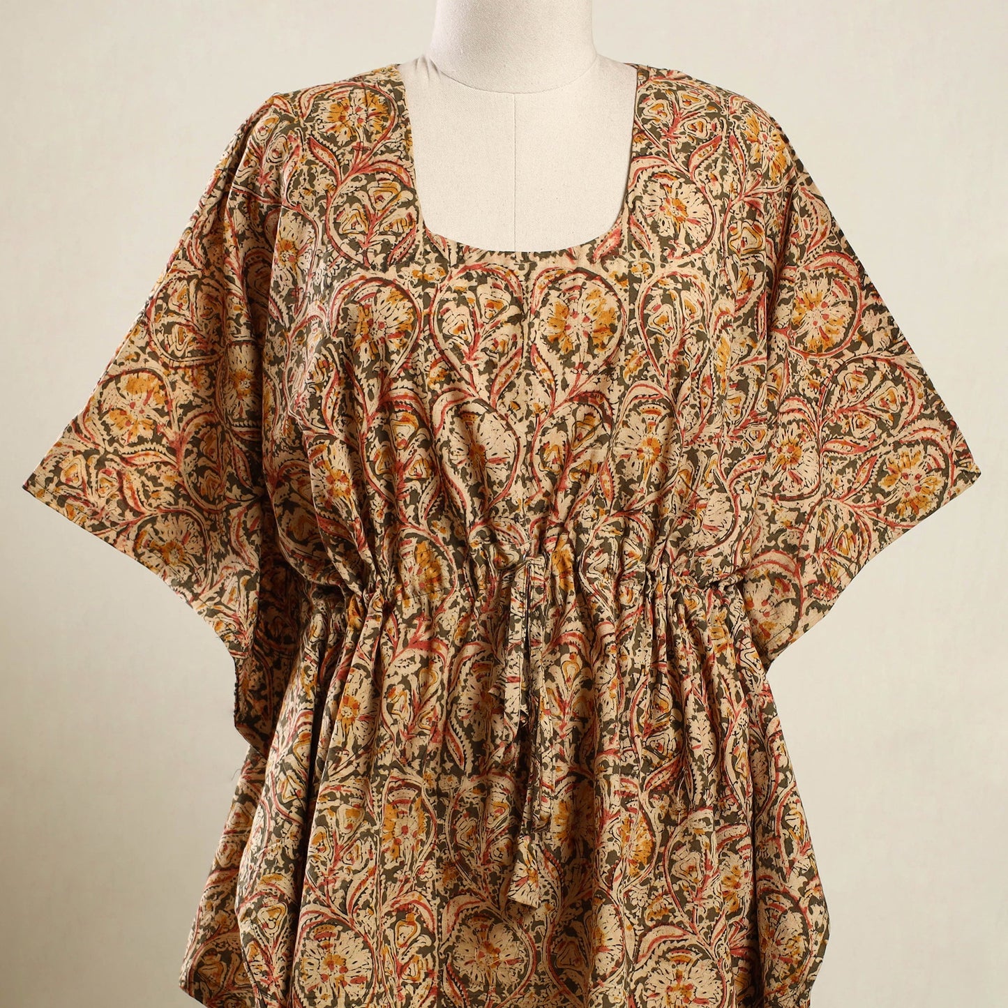  Multicolor Kalamkari Block Print Cotton Kaftan