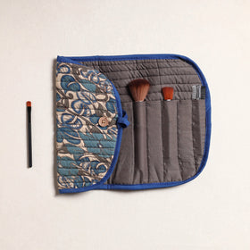  Kalamkari Fabric Multipurpose Segmented Make-up Brush Wrap Pouch/Case 