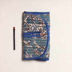  Kalamkari Fabric Multipurpose Segmented Make-up Brush Wrap Pouch/Case 