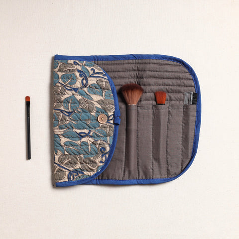  Kalamkari Fabric Multipurpose Segmented Make-up Brush Wrap Pouch/Case 