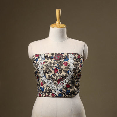 Multicolor Kalamkari Print Hand Embroidery Cotton Blouse Piece