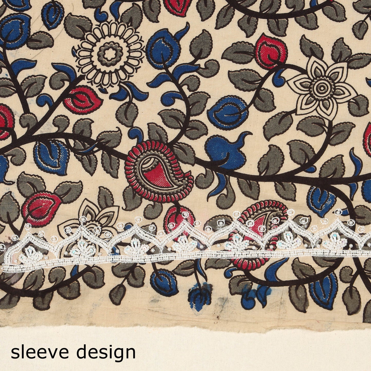 Multicolor Kalamkari Print Hand Embroidery Cotton Blouse Piece