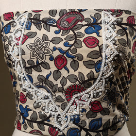 Multicolor Kalamkari Print Hand Embroidery Cotton Blouse Piece