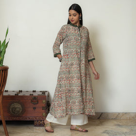  Kalamkari Hand Block Print Cotton A-Line Kurta For Women