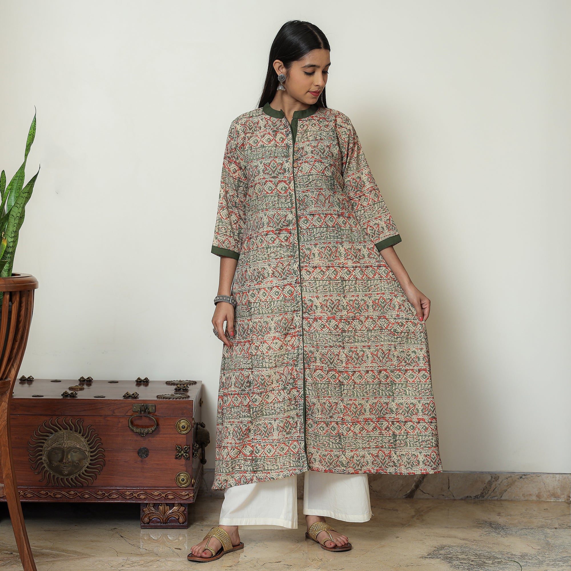  Kalamkari Hand Block Print Cotton A-Line Kurta For Women