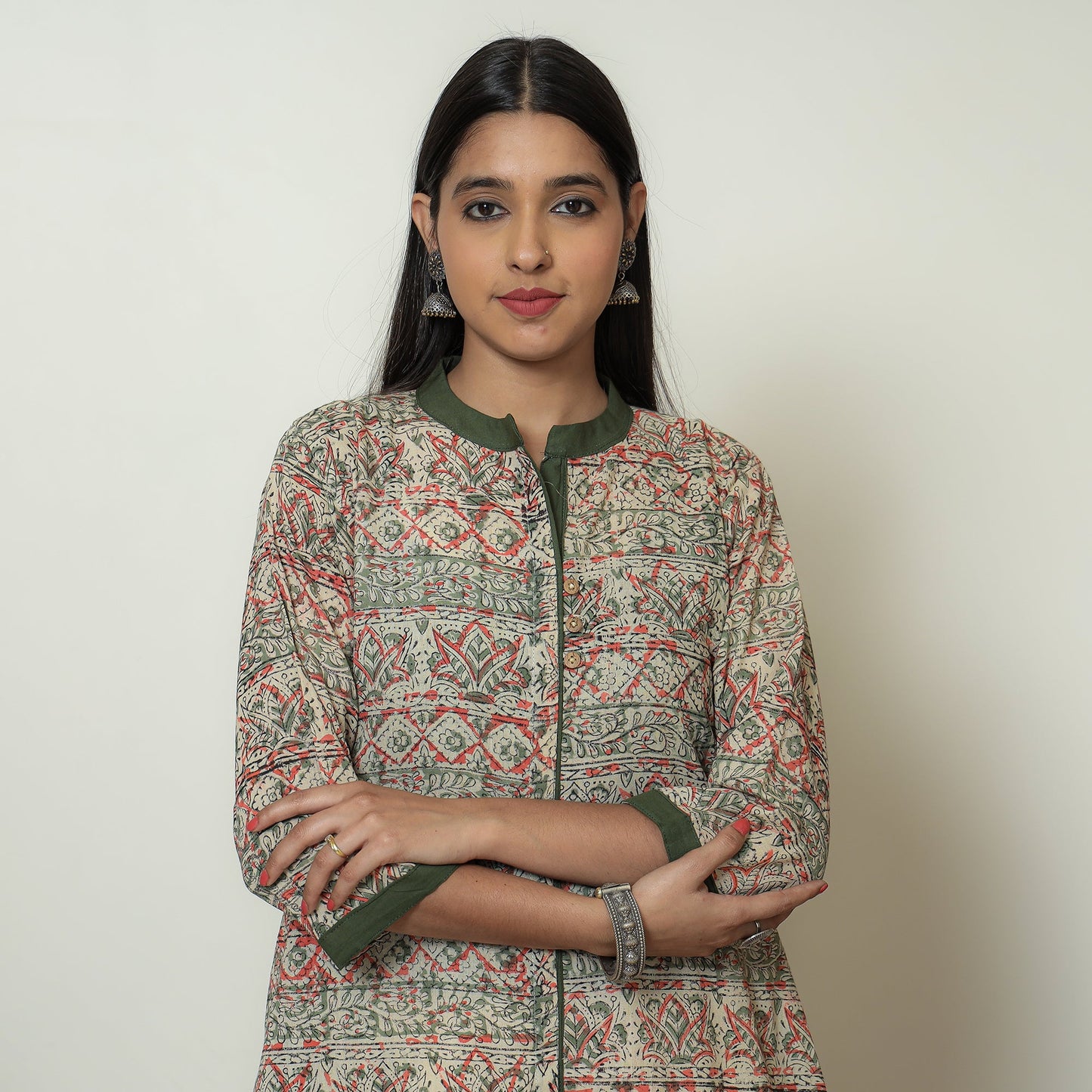  Kalamkari Hand Block Print Cotton A-Line Kurta For Women