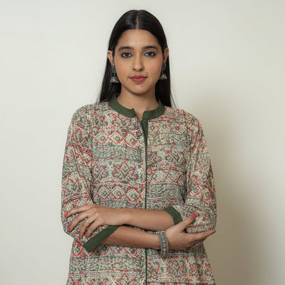  Kalamkari Hand Block Print Cotton A-Line Kurta For Women