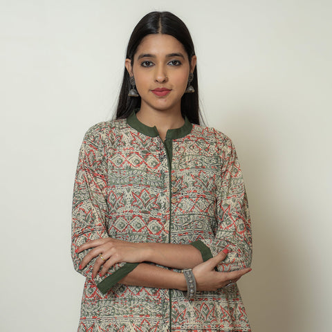  Kalamkari Hand Block Print Cotton A-Line Kurta For Women