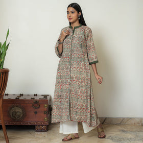  Kalamkari Hand Block Print Cotton A-Line Kurta For Women