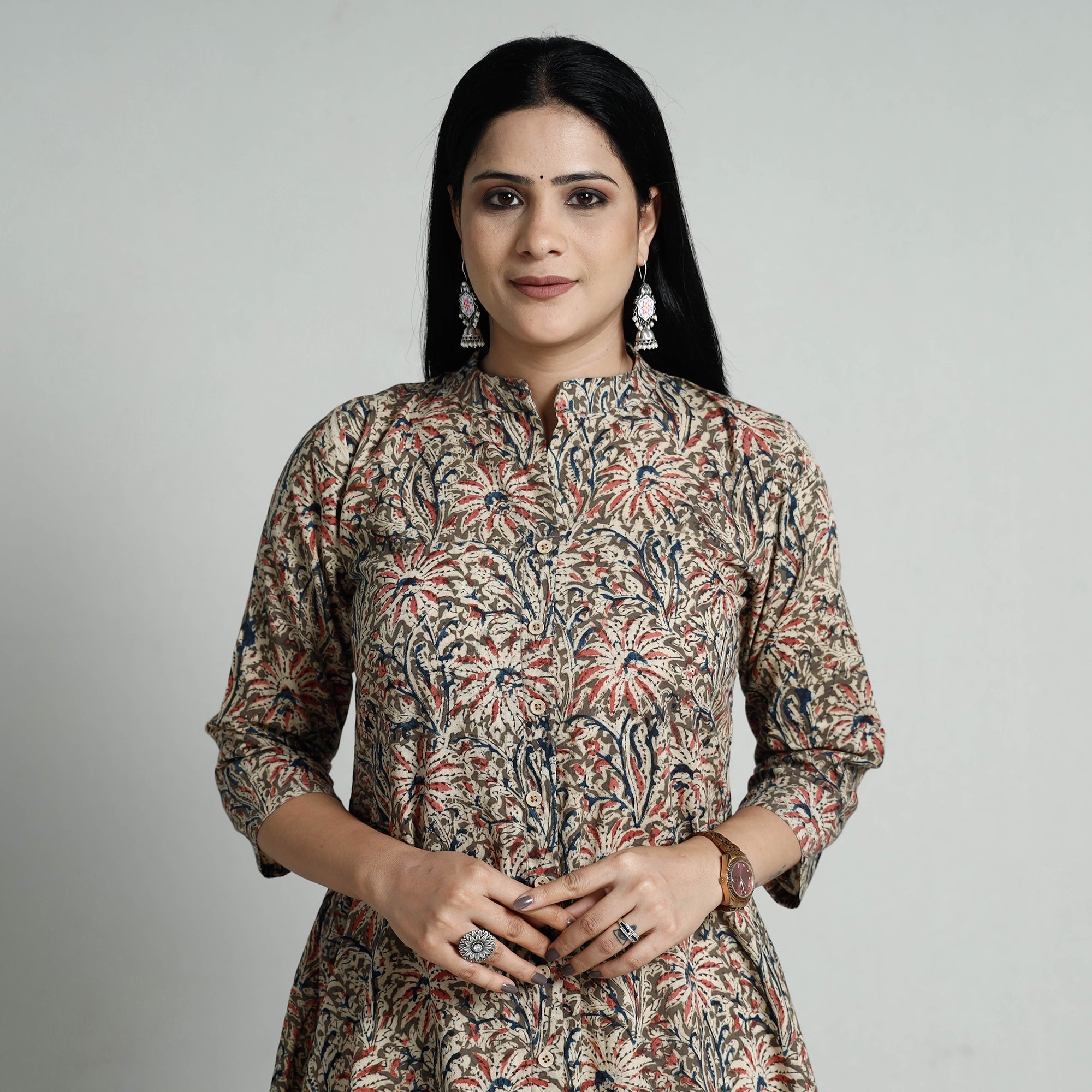  Kalamkari Hand Block Printed Cotton Long Kurta For Women