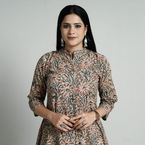  Kalamkari Hand Block Printed Cotton Long Kurta For Women