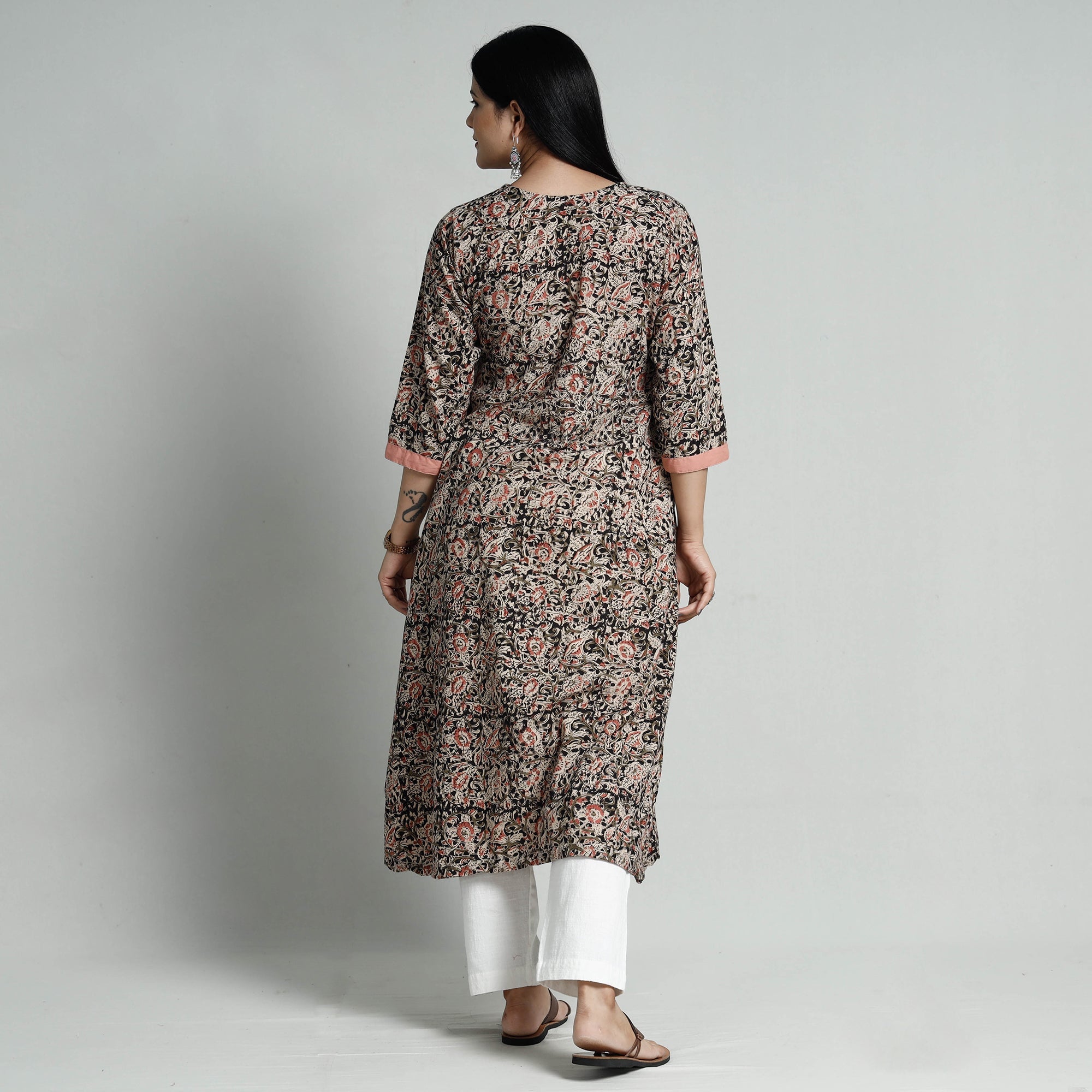 Buy Kalamkari Hand Block Printed Cotton Long Kurta For Women