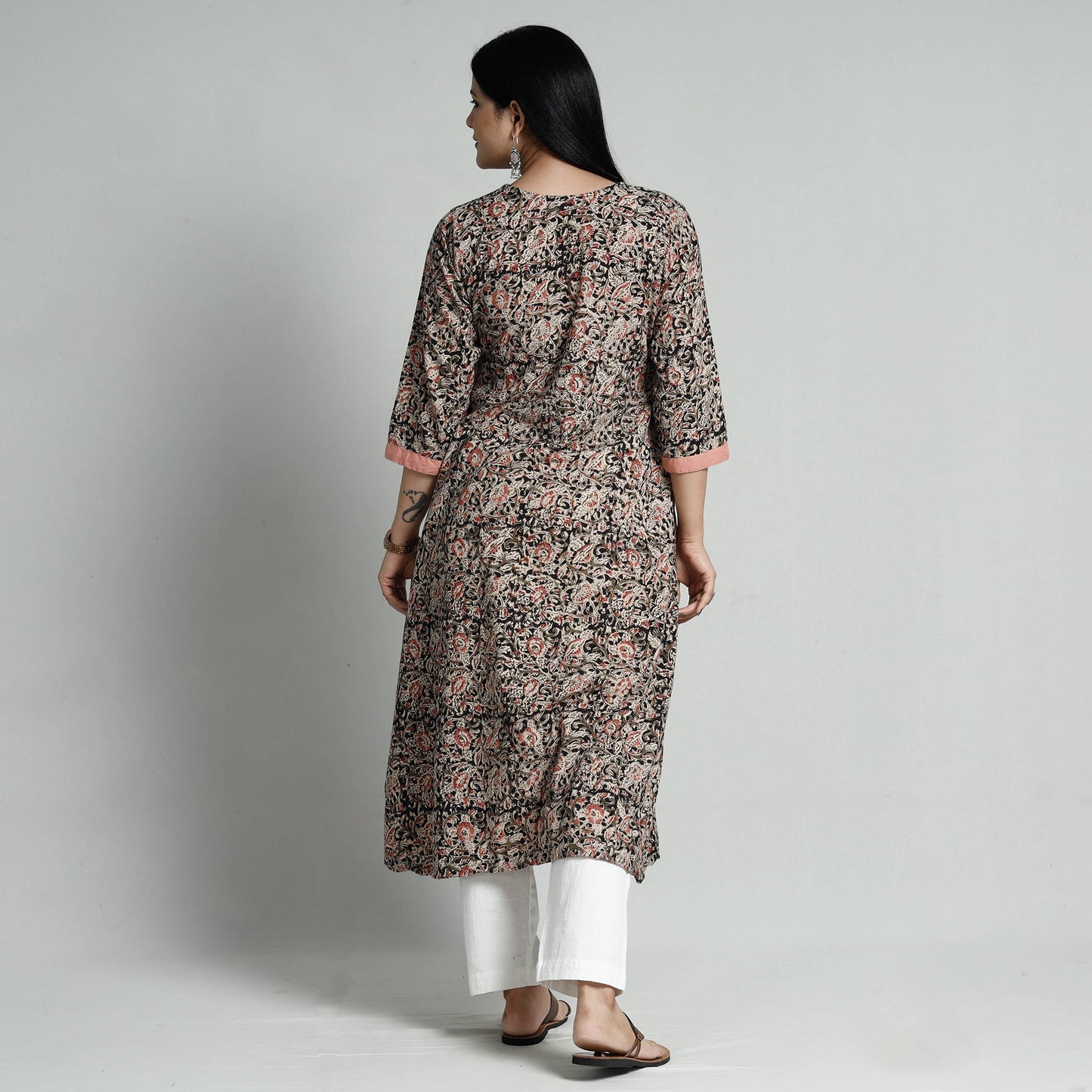 Buy Kalamkari Hand Block Printed Cotton Long Kurta For Women