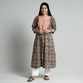 Buy Kalamkari Hand Block Printed Cotton Long Kurta For Women