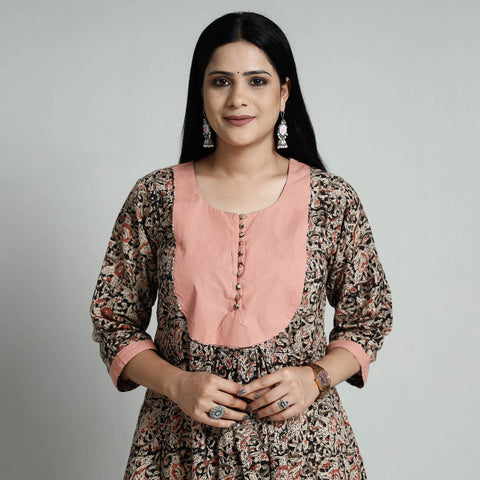 Buy Kalamkari Hand Block Printed Cotton Long Kurta For Women