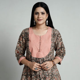 Buy Kalamkari Hand Block Printed Cotton Long Kurta For Women