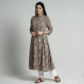  Kalamkari Hand Block Printed Cotton Long Kurta For Women