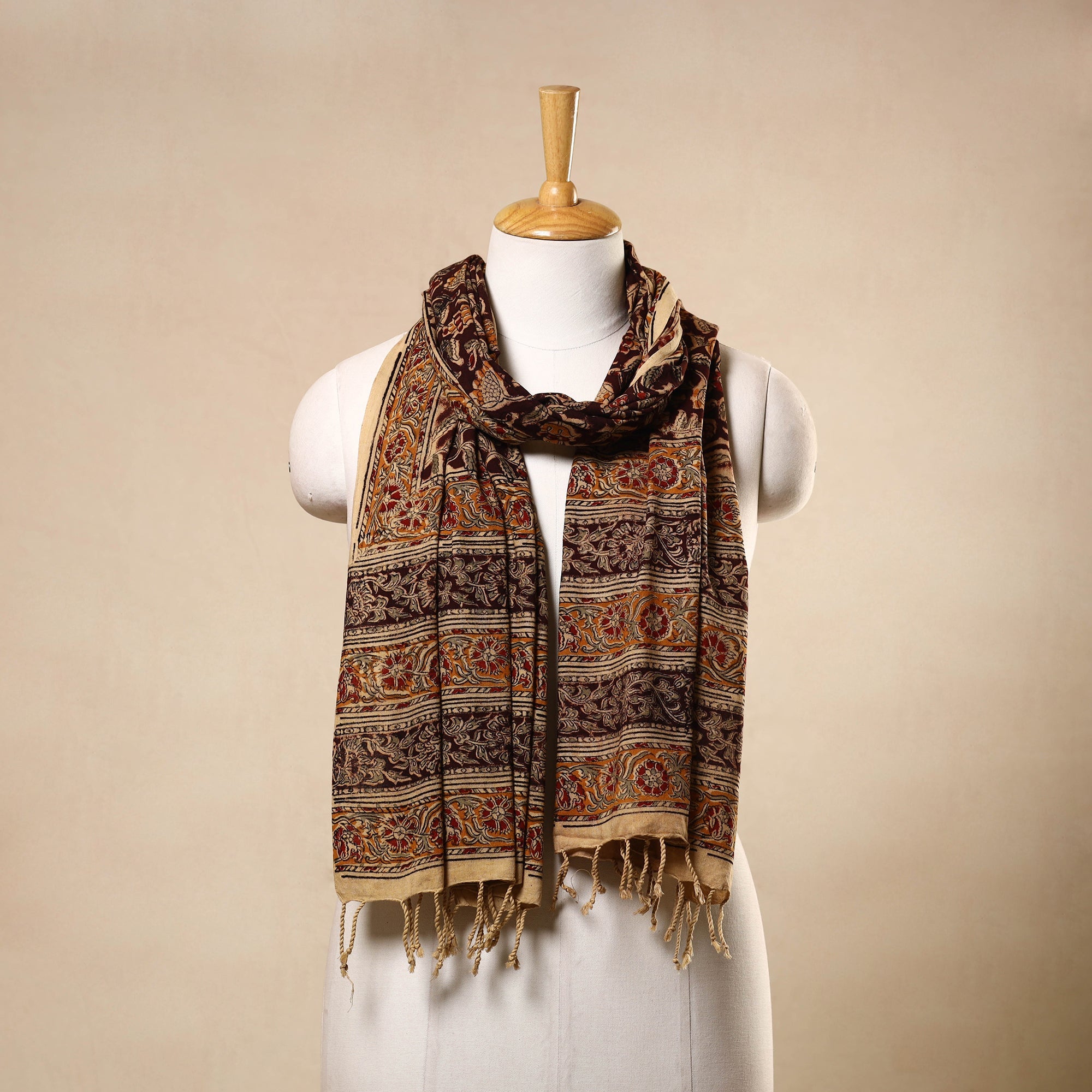 Multicolor Kalamkari Print Handloom Cotton Mangalagiri Stole