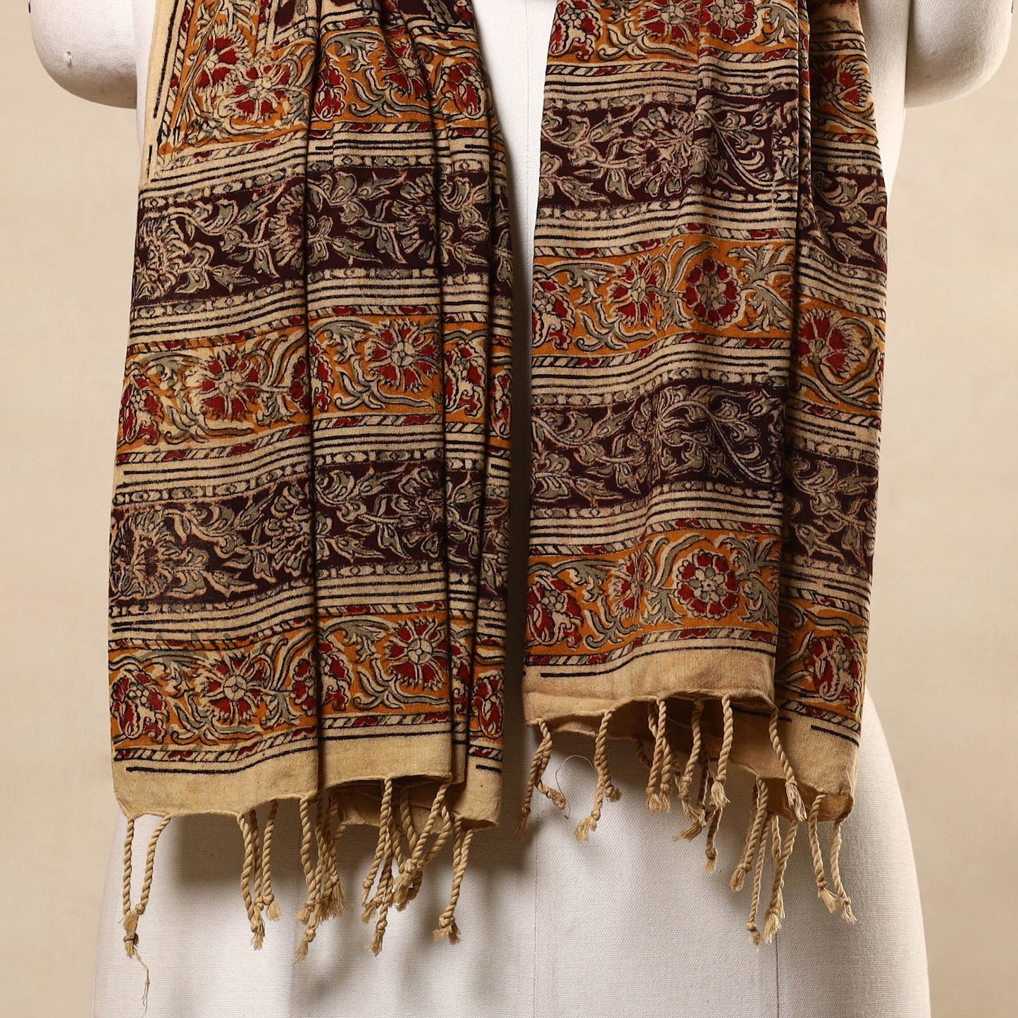 Multicolor Kalamkari Print Handloom Cotton Mangalagiri Stole