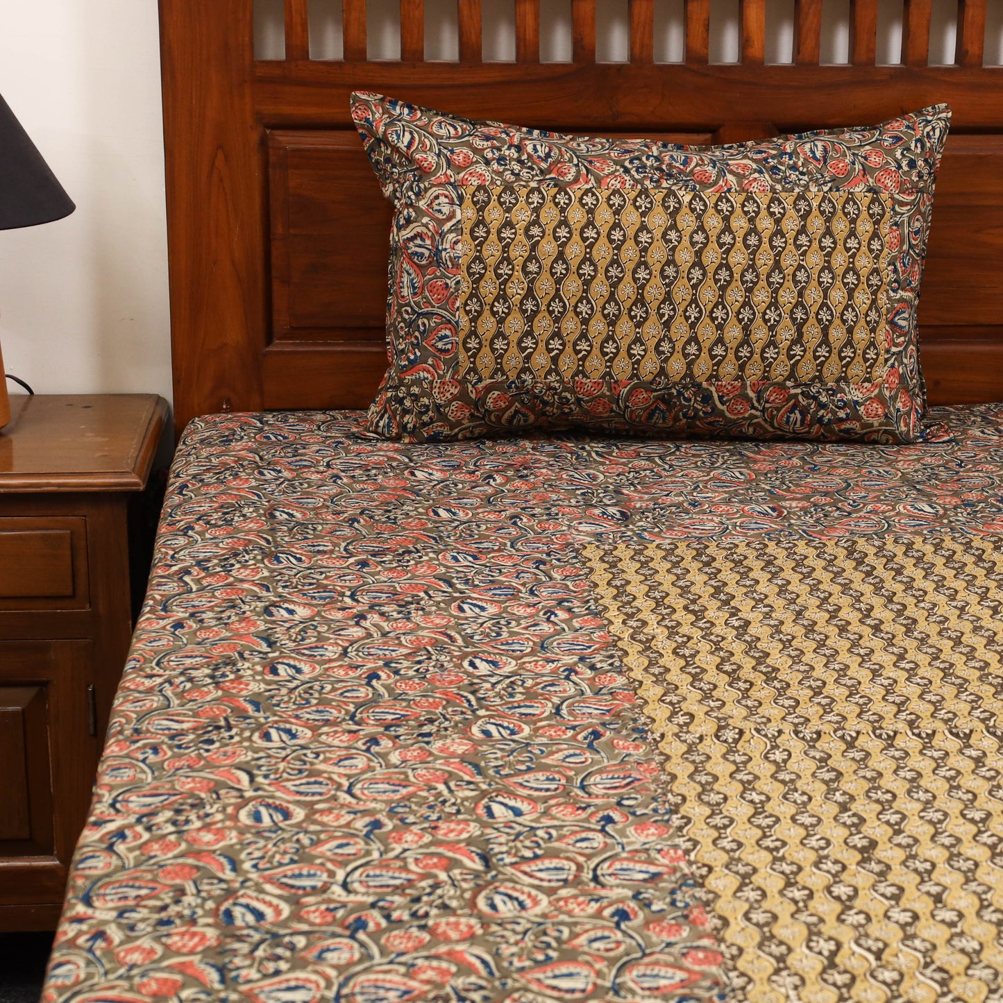 Kalamkari patchwork cotton bedsheet set 54 - handcrafted