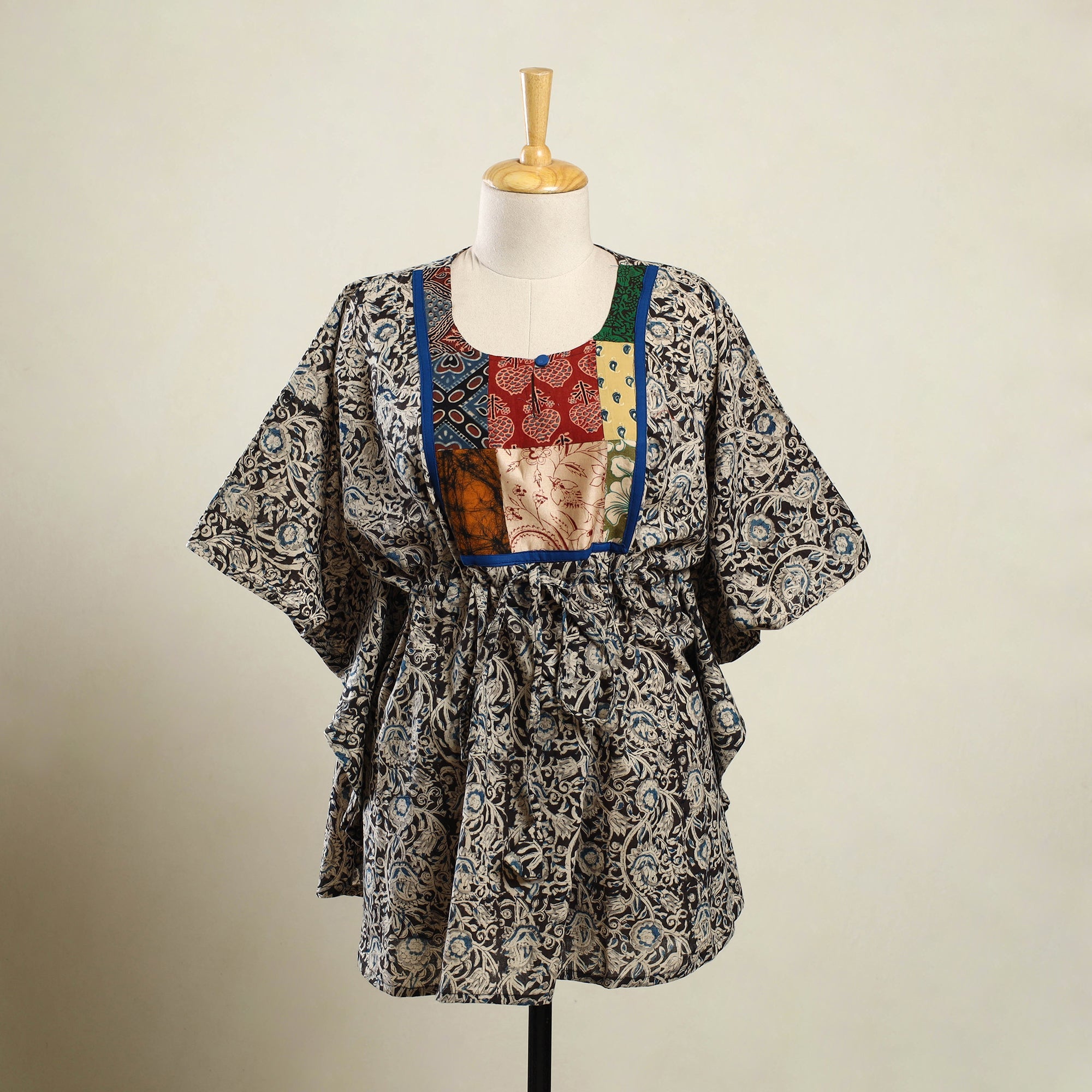 Buy Multicolor Kalamkari Block Print Patchwork Cotton Kaftan